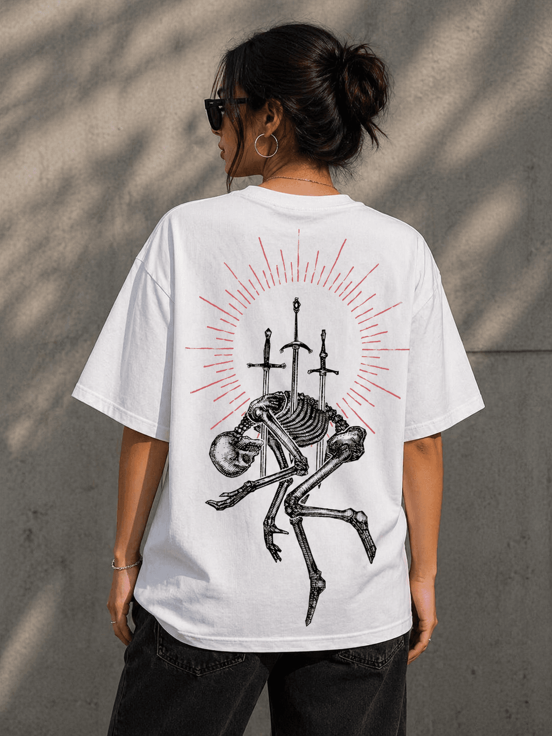 French Terry Cotton Unisex Oversized T-shirt Skeleton (WHITE)