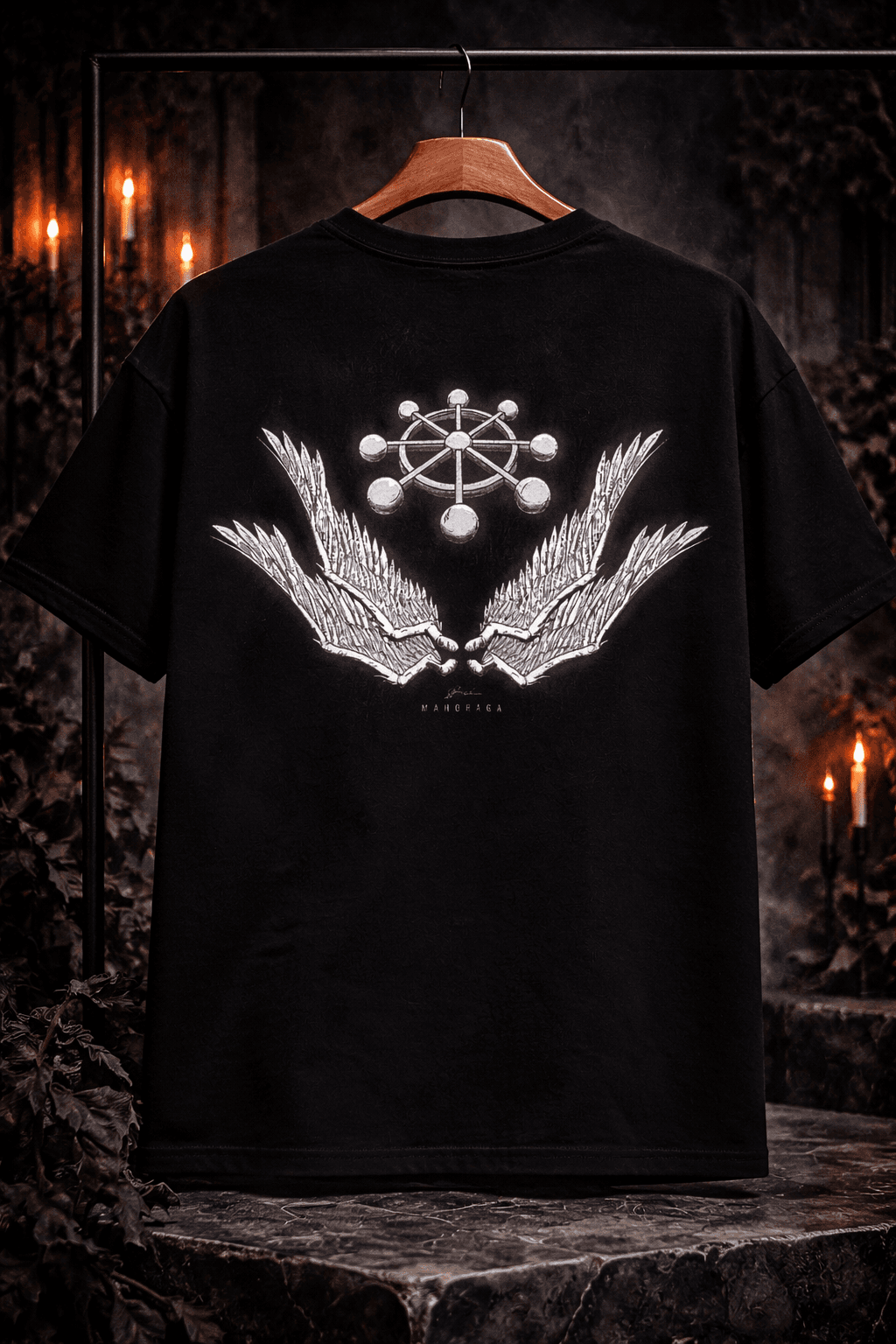 French Terry Cotton Unisex Oversized T-shirt Crown Wings (BLACK)