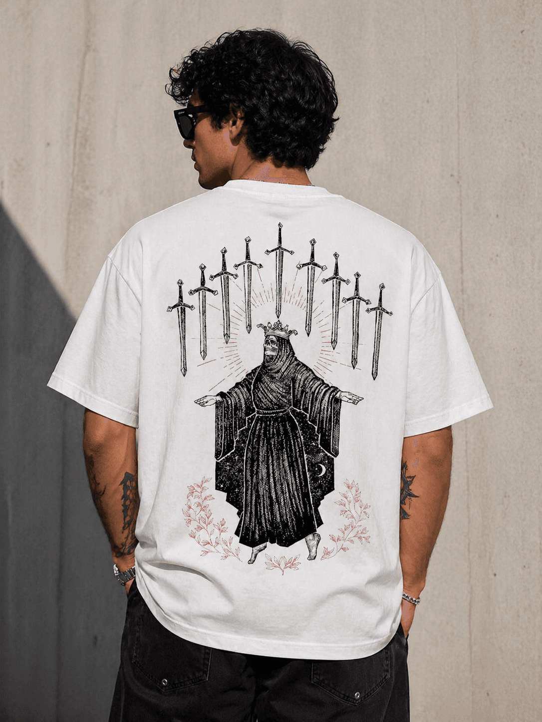 French Terry Cotton Unisex Oversized T-shirt Skull Angel (WHITE)