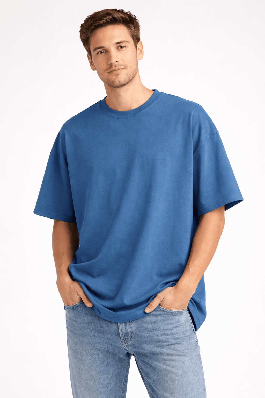 French Terry Cotton Unisex Oversized T-shirt (BLUE)