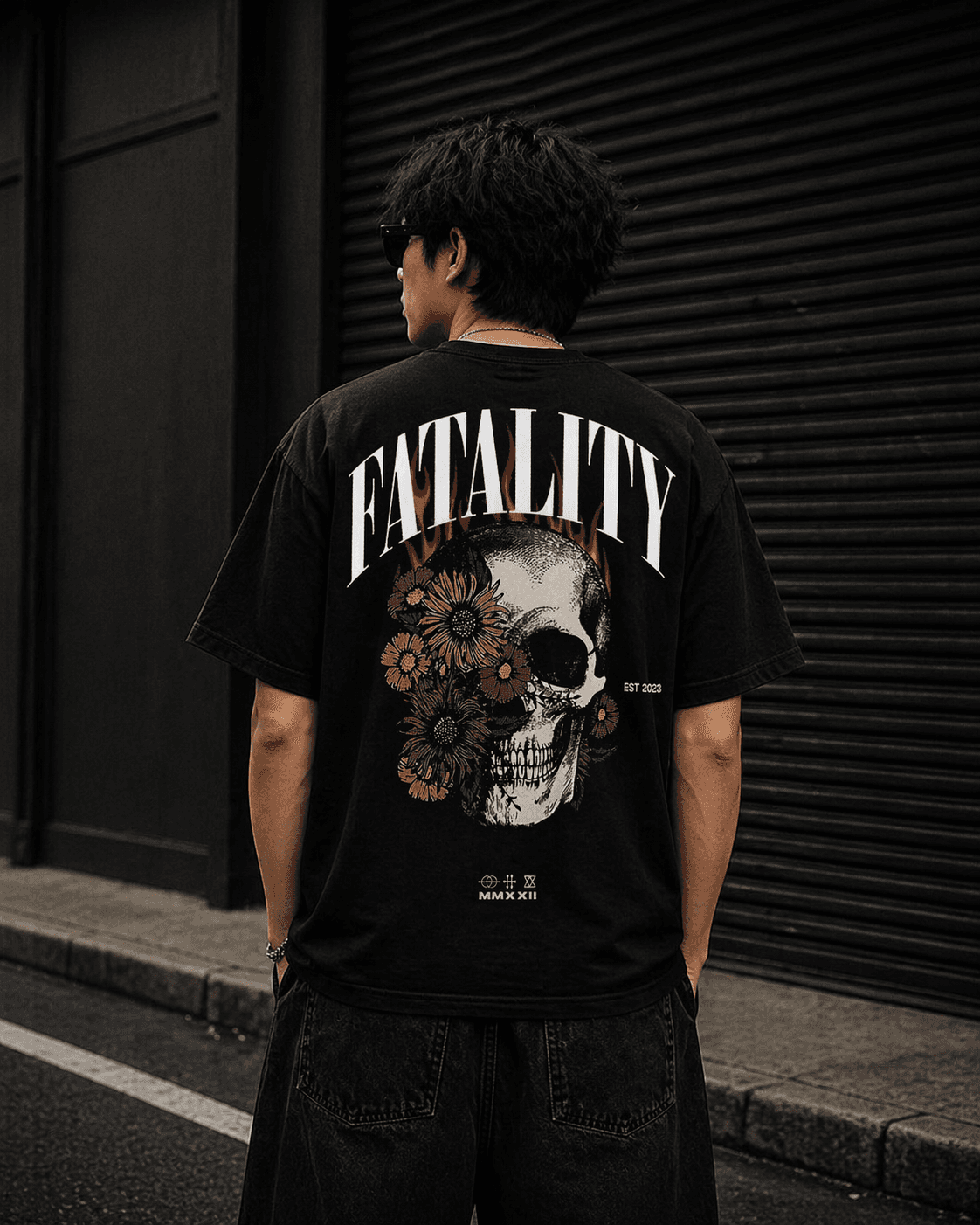 French Terry Cotton Unisex Oversized T-shirt Fatality (BLACK)